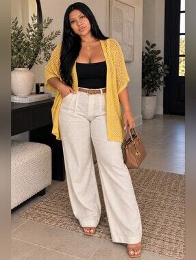 Chico’s Yellow Open-Knit Cardigan Kimono